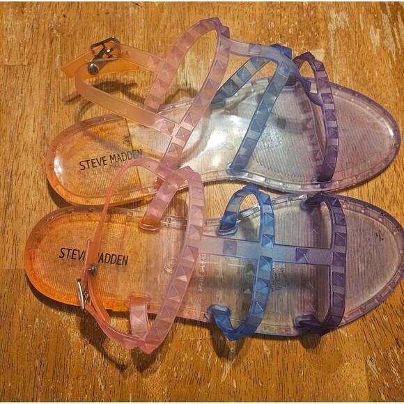 Steve Madden Sandals Size 5 Jelly Sandals Adjustable Straps Multi Color Flats - Picture 2 of 4
